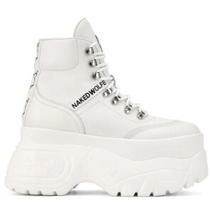 Naked Wolfe Women's Spiked White Leather Platform Sneakers